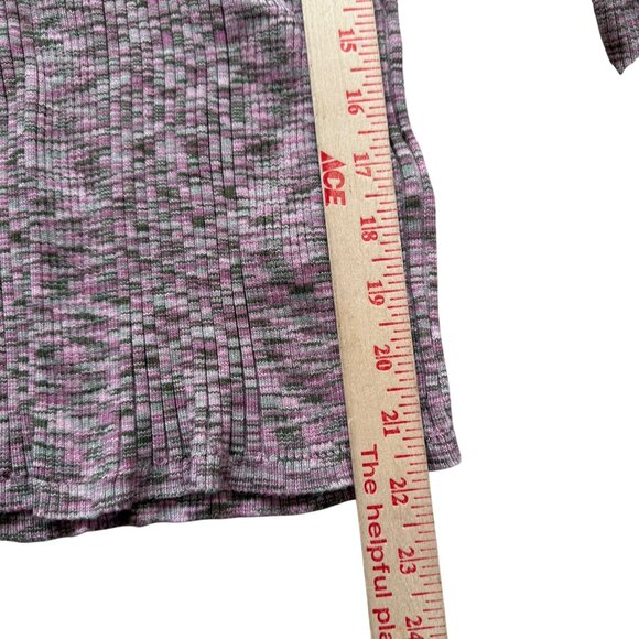Anthropologie Pink & Gray Patterned Ribbed Turtleneck Small Sweater Button Cuffs - Picture 3 of 11